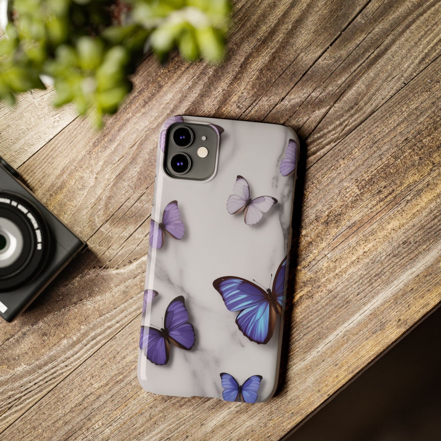 Purple Butterfly Marble Slim Phone Case — Protective Floral Phone Cover