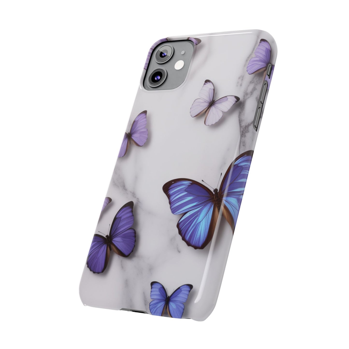 Purple Butterfly Marble Slim Phone Case — Protective Floral Phone Cover