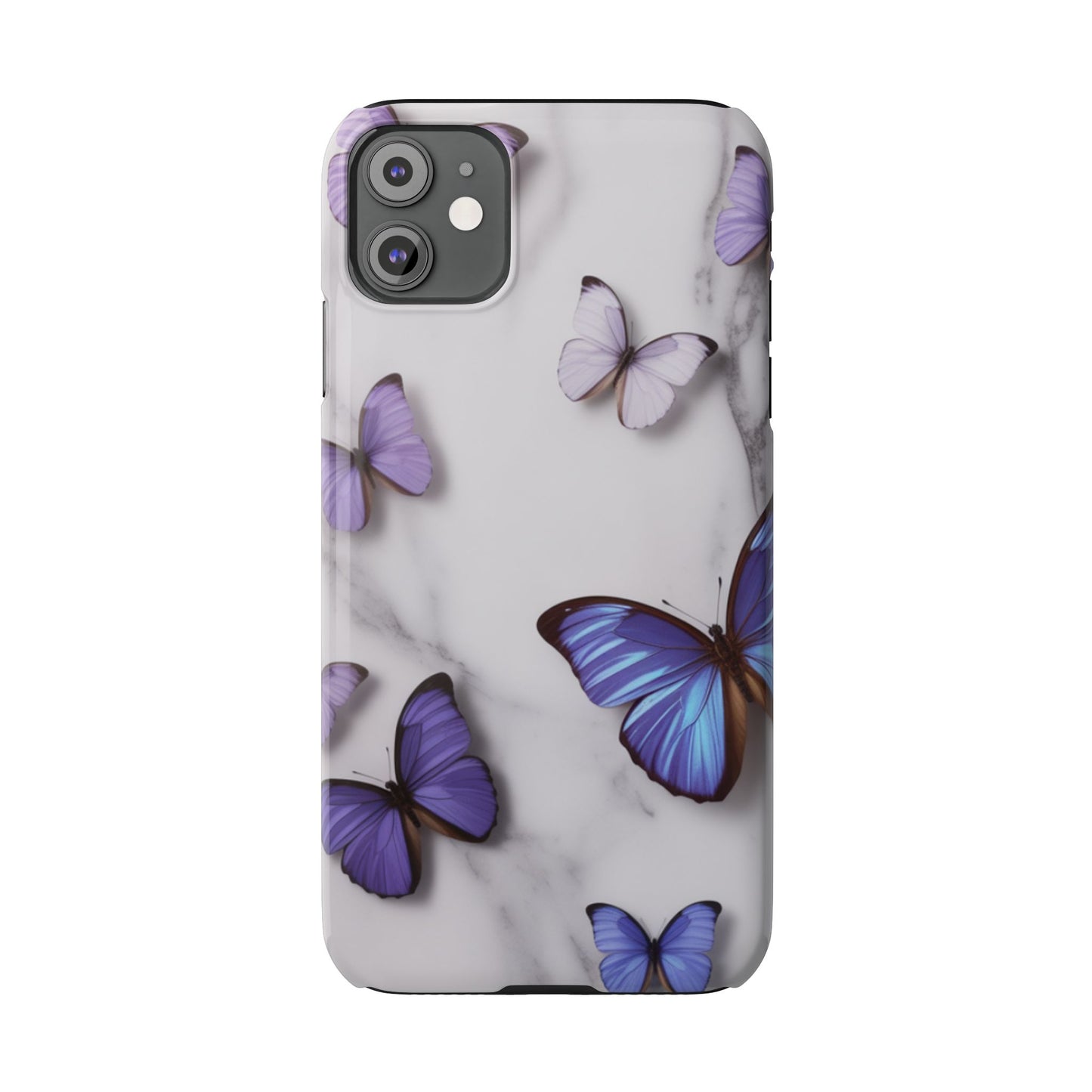 Purple Butterfly Marble Slim Phone Case — Protective Floral Phone Cover