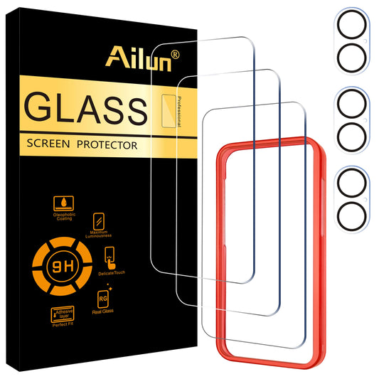 Ailun 3 Pack Screen Protector for iPhone 17 Pro [6.3 inch] + 3 Pack Camera Lens Protector with Installation Frame,Sensor Protection,Dynamic Island Compatible,Case Friendly Tempered Glass Film