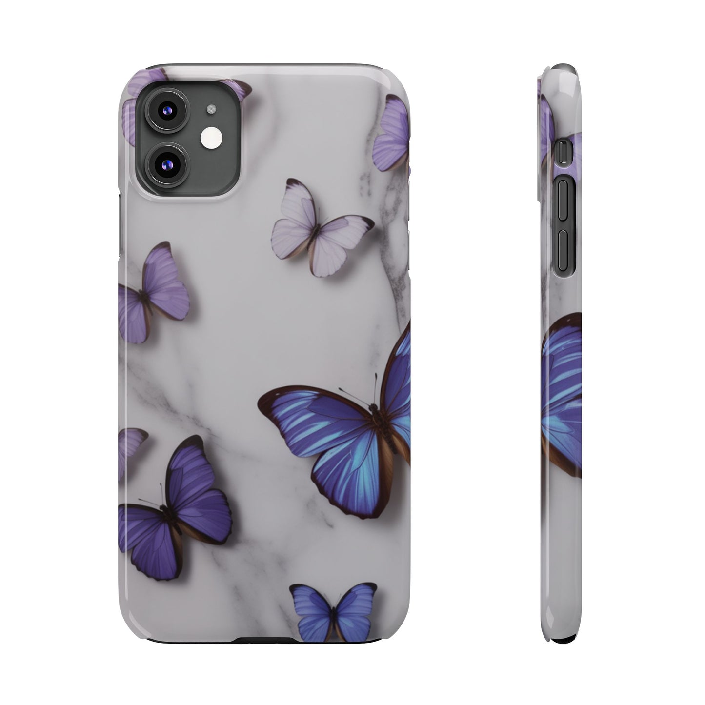 Purple Butterfly Marble Slim Phone Case — Protective Floral Phone Cover